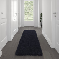 Flash Furniture YTG-RGS1917-27-BK-GG Chalet Collection 2' x 7' Black Faux Fur Area Rug with Polyester Backing for Living Room, Bedroom, Playroom
